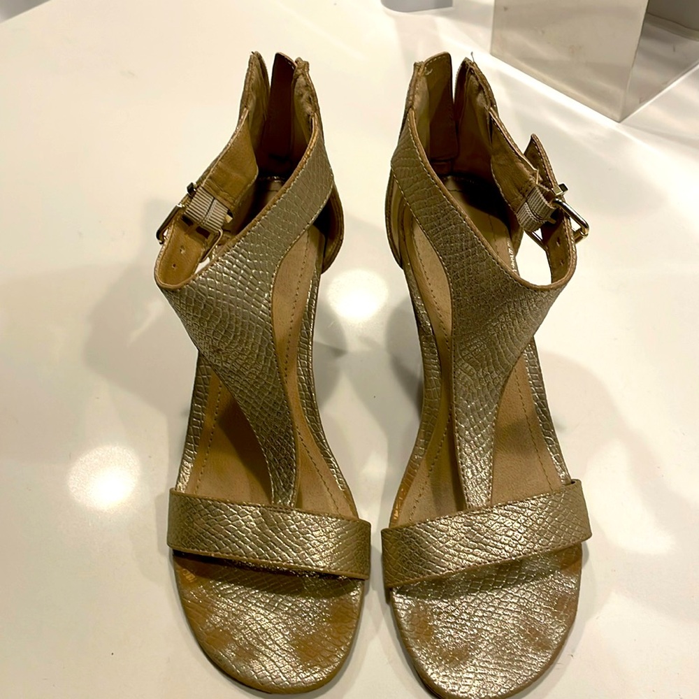 Metallic wedges, with back zipper.